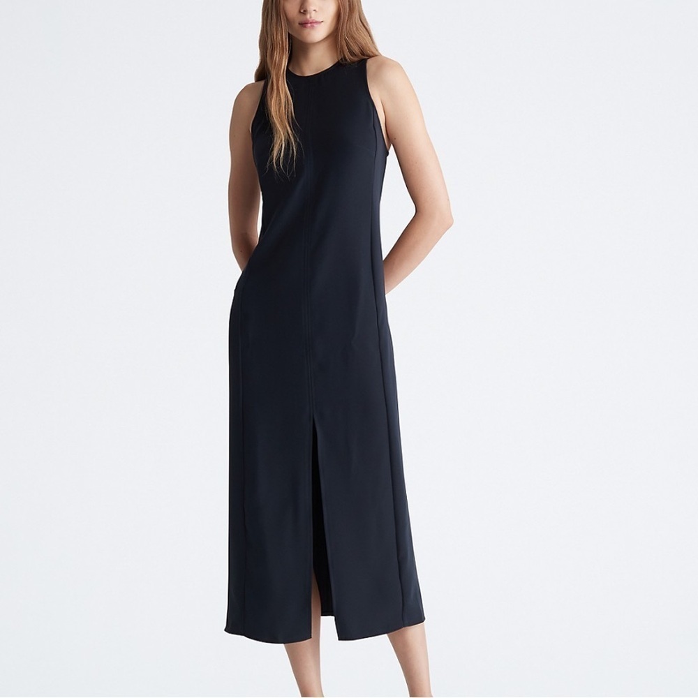 Finders Keepers- Black Sleeveless Bodycon Front Slit Midi Dress